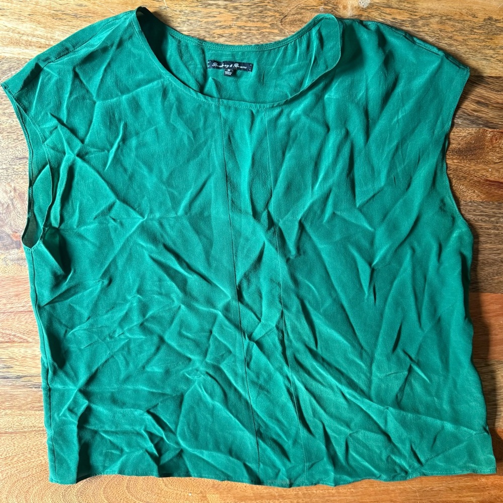 Madewell Green Cap Sleeve Boxy Crop Blouse